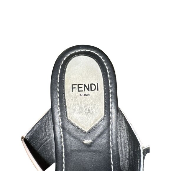 Fendi Black Leather Platform Sandals w/Gold accents Size 7.5 - Picture 7 of 8